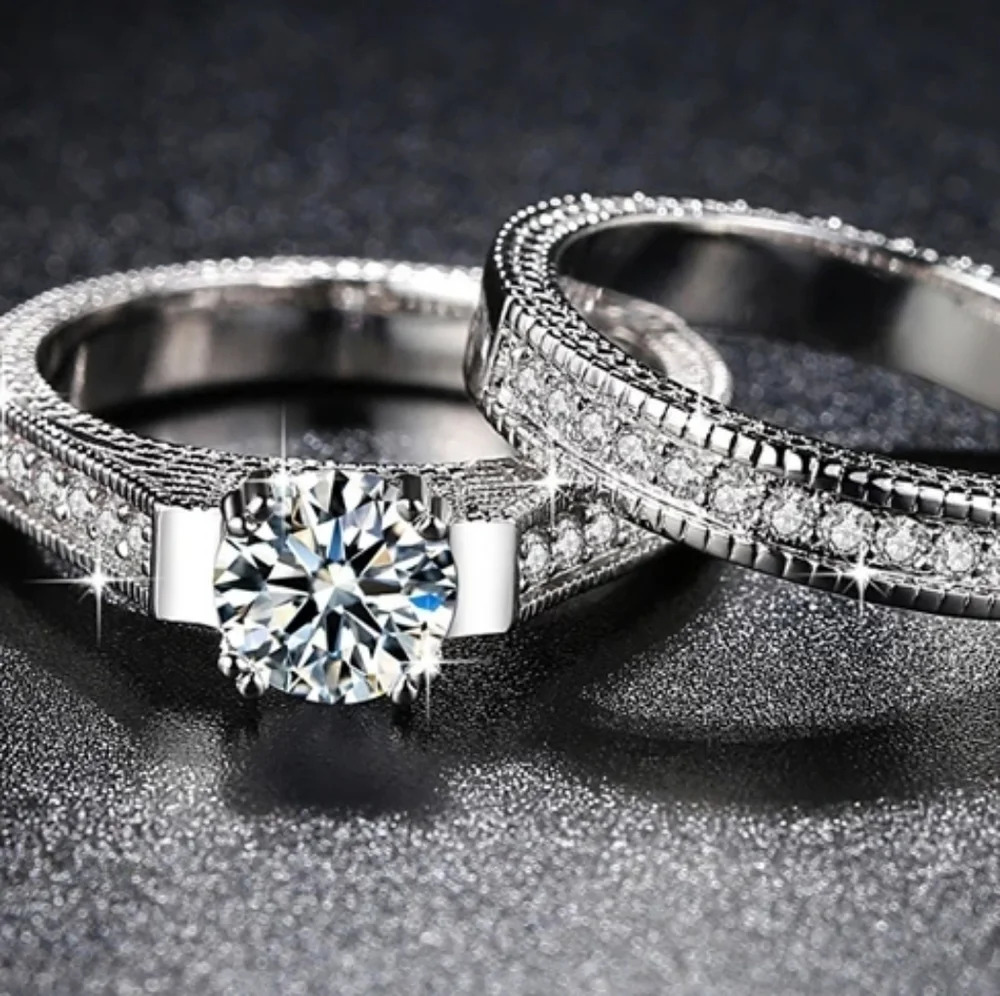 NEW Vintage 2 Ct‎ Solitaire Pave Diamond Engagement Band Ring Set Sz 6
